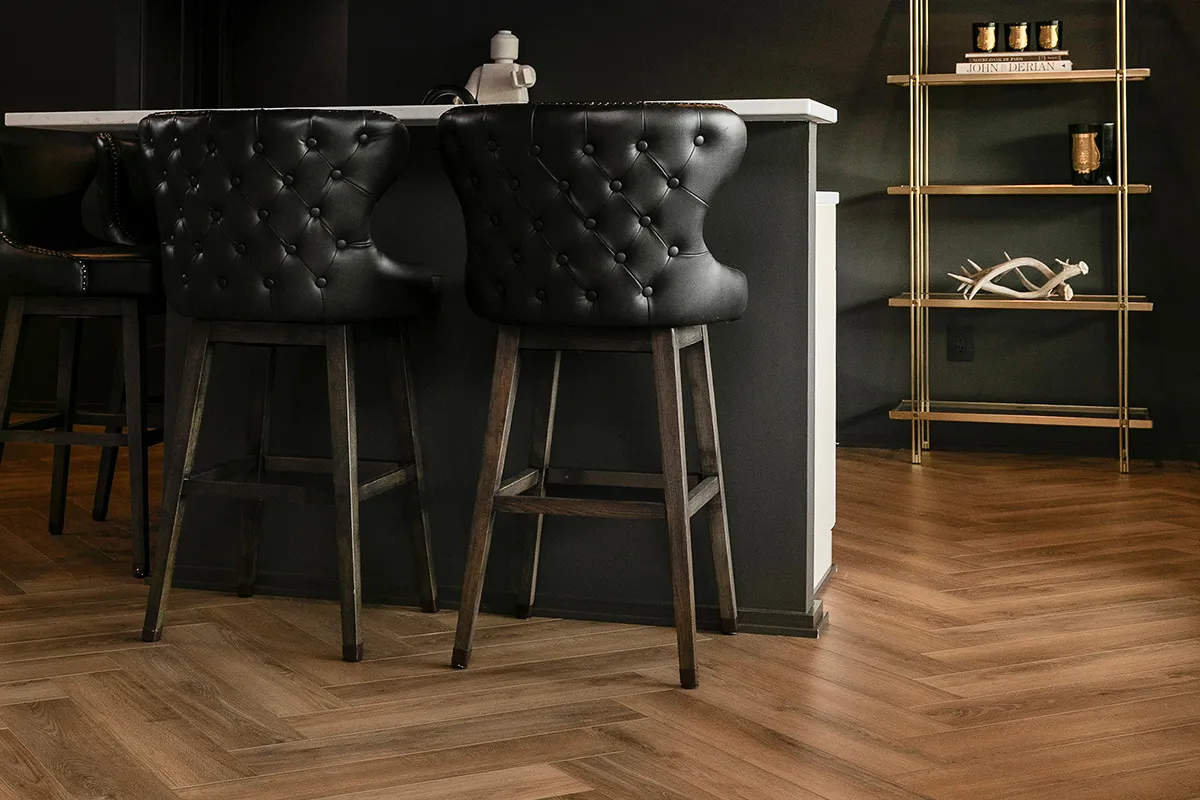 Black leather bar seating 
